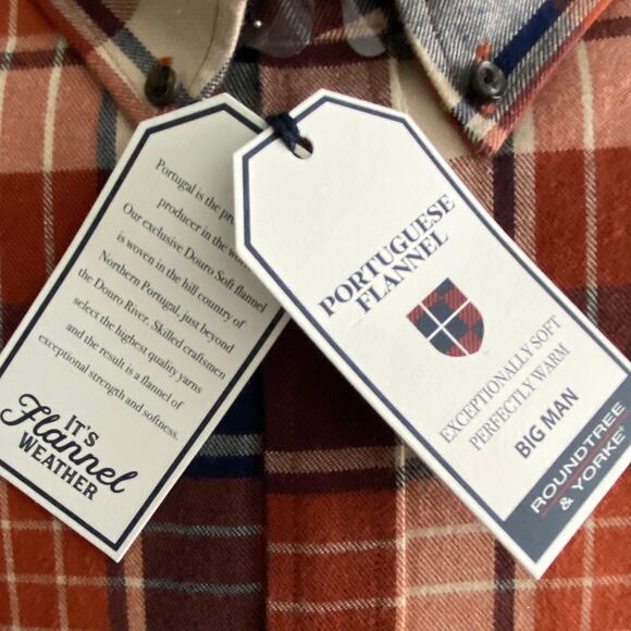 Roundtree & Yorke Big & Tall Men's 4XB Portuguese Flannel Button-Down Shirt NEW - Picture 3 of 5